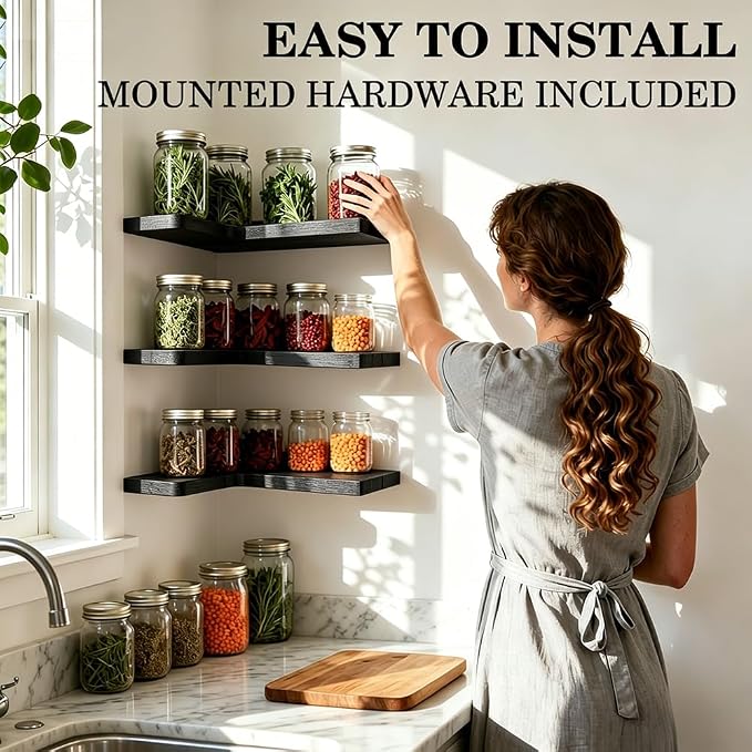 Floating Corner Shelves, Wall Shelf Set of 3, Shelves - Image 6