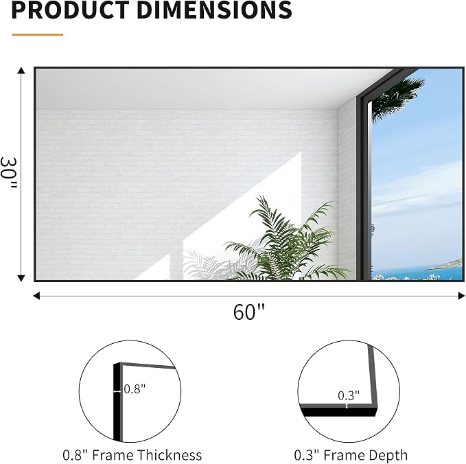 KOCUUY Bathroom Mirror, 30x60 Inch Large Black Mirrors - Image 9