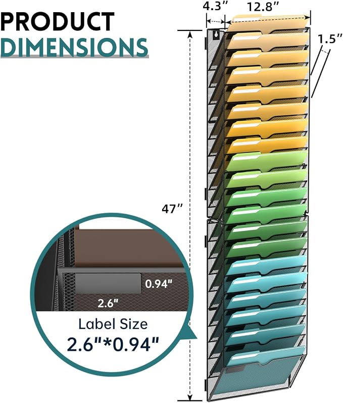 SUPEASY 20 Tier Wall File Organizer, Hanging Wall Mounted Mail Organizer - Image 4