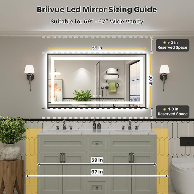 55x30 Inch LED Bathroom Mirror - Image 3