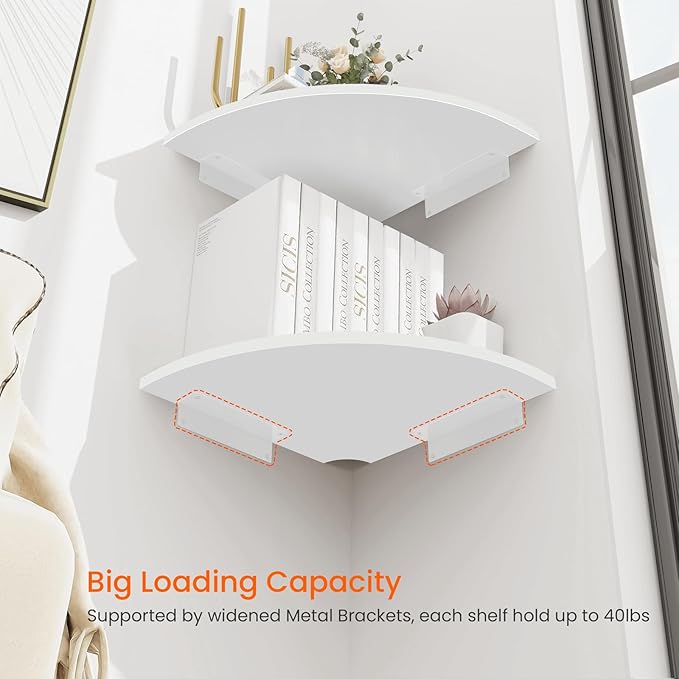 Homode Corner Wall Shelf, 12 in Wide Rounded Corner Shelf Floating - Image 6