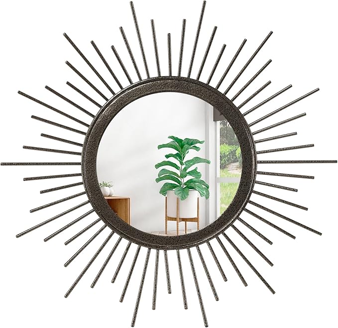 Large Spoked Sunburst Wall Mirror Boho Home Decor Round Wall Art Mirror Modern by HLFMVWE