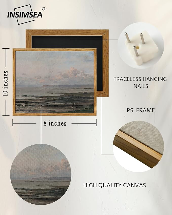 InSimSea Framed Canvas Wall Art, Vintage Coastal Landscape Painting, Rustic - Image 5