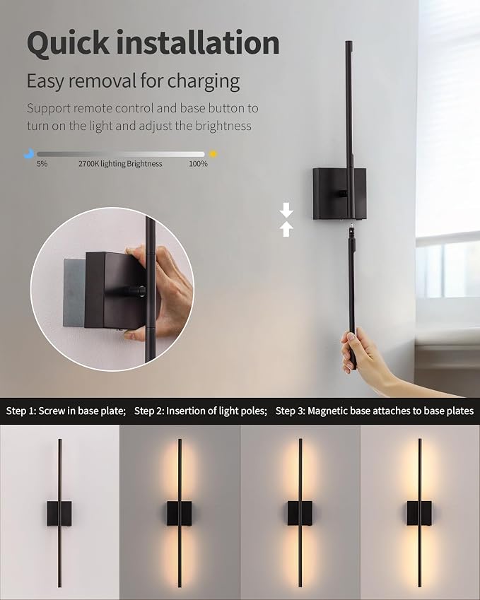 KDG Cordless Wall Sconces Set of 2, Wireless 5200mAh Rechargeable Battery - Image 4