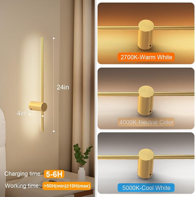 NIORSUN 24 Inch Battery Operated Wall Sconce Set of 2, 10 Colors Dimmable - Image 4
