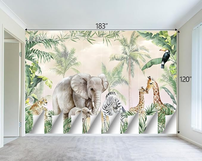 Tropical Animal Plants wallpeper Nursery Kids Bedroom Elephant wall Mural - Image 4