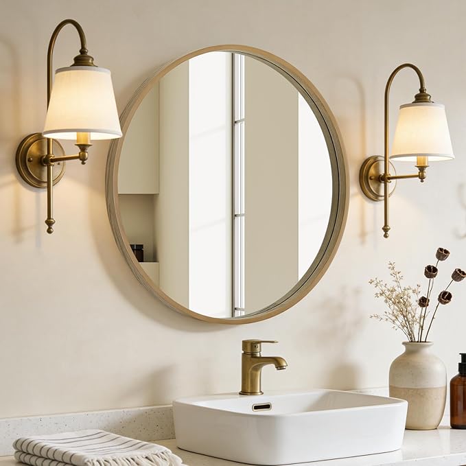WallBeyond Round Mirror with Wood Frame - Image 2