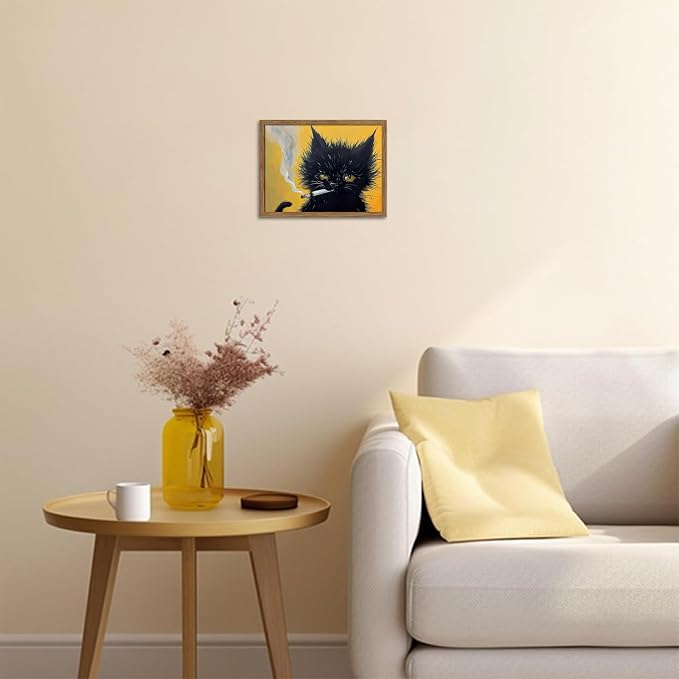 Vintage Framed Black Cat Wall Art, Mens Room Canvas Print Poster, Cool Animals - Image 6