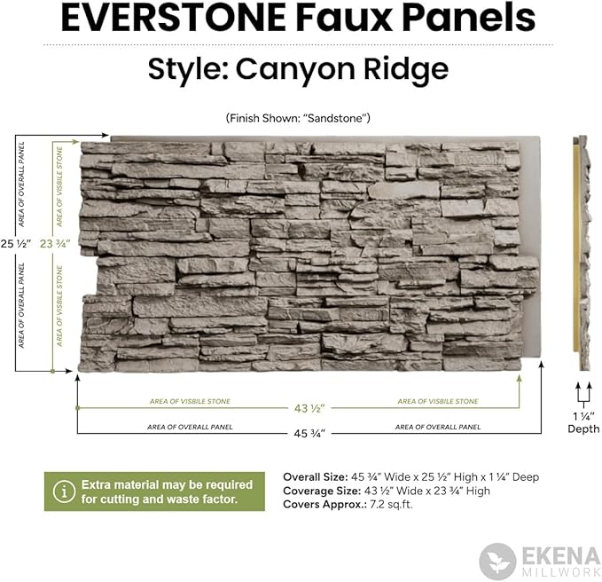 EverStone Canyon Ridge Faux Stone Panel, 45 3/4"W x 24 1/2"H x 1 1/4"D - Image 11