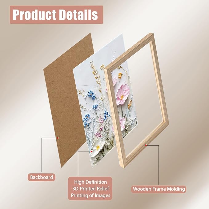 Framed 3D Texture Floral Canvas Wall Art Relief Textured Floral Oil Painting - Image 8