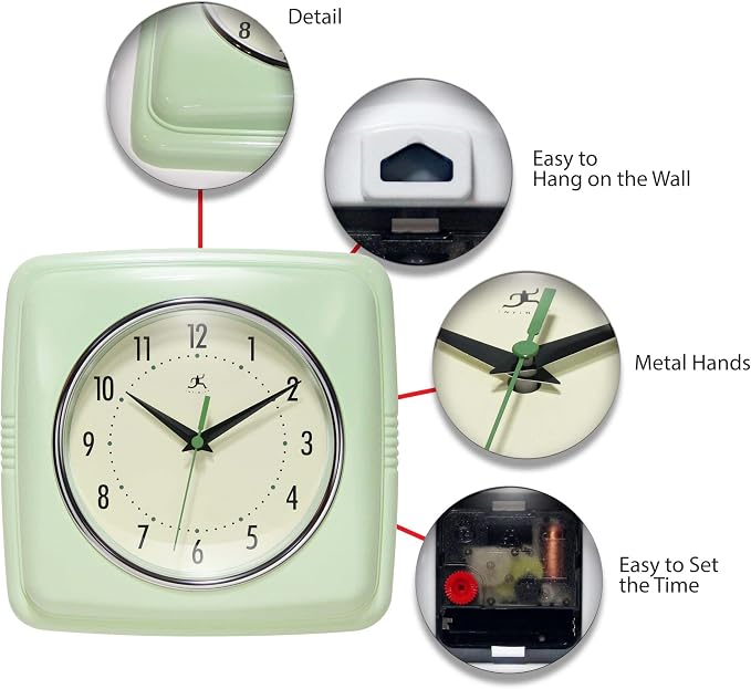 Infinity Instruments Retro Wall Clock – 9-Inch Square Silent Non-Ticking - Image 7
