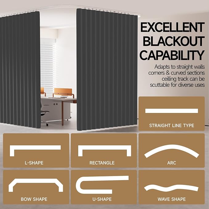 Room Divider Ceiling Curtains W/Flexible Track Sets, inch Extra Long Blackout - Image 4