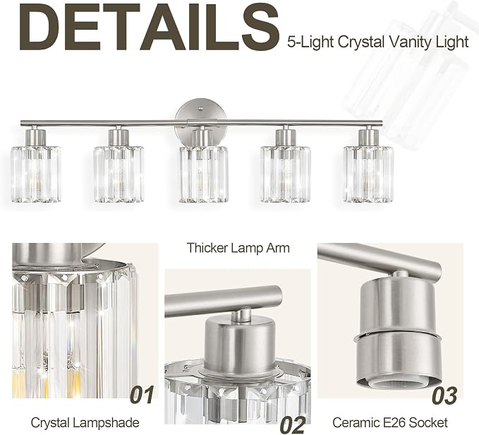 Crystal Bathroom Light Fixtures, Bathroom Lighting Fixtures Over Mirror - Image 4