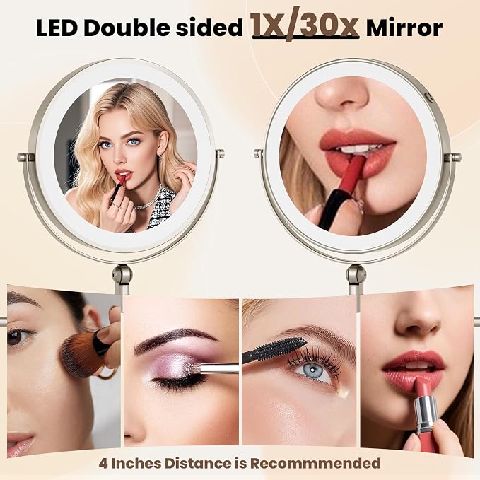 9" Wall Mounted LED Lighted Makeup Vanity Mirror - 4000mAh Rechargeable Double - Image 6