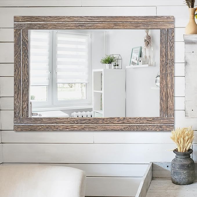 AAZZKANG Mirror with Wood Framed Rectangle Rustic Wall Mirrors Decor Large - Image 5