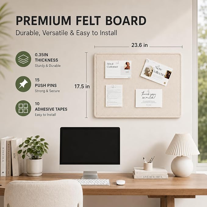Large Felt Bulletin Board for Wall, Soft Felt Cork Board for Office, Home - Image 2