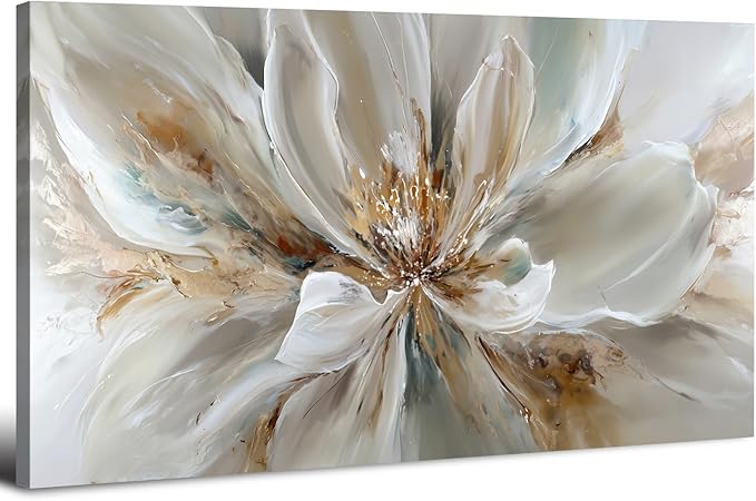 Flower Wall Art Vintage White Floral Canvas Pictures Abstract Blooming Flower by HOME