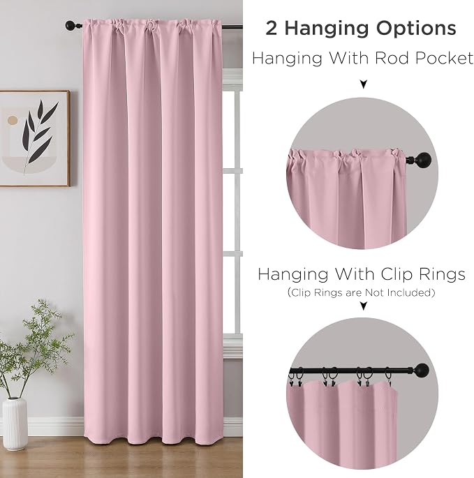 CUCRAF Light Pink Blackout Curtains 84 inch Length 2 Panels Set, Rod Pocket - Image 3