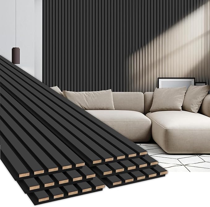 EVERECO 6 Pack Wood Slat Acoustic Wall Panels 92.5" × 7.87", 3D Sound Absorbing by Unknown