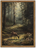Framed Vintage Forest Deer Canvas Wall Art, Rustic Nature Landscape Paintings by Unknown