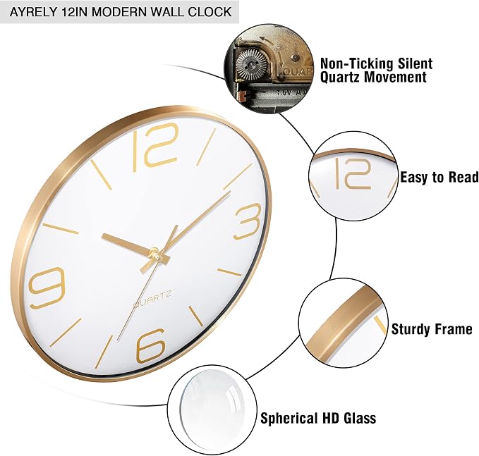 AYRELY® 12 Inch Silent Modern Wall Clocks Battery Operated, Wall Clock - Image 5