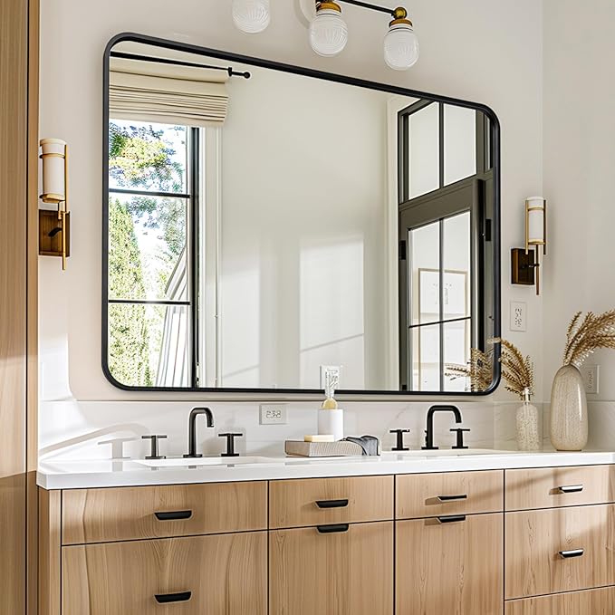 USHOWER Black Bathroom Mirrors for Over Sink 30 x 40 Inch, Metal Frame by USHOWER