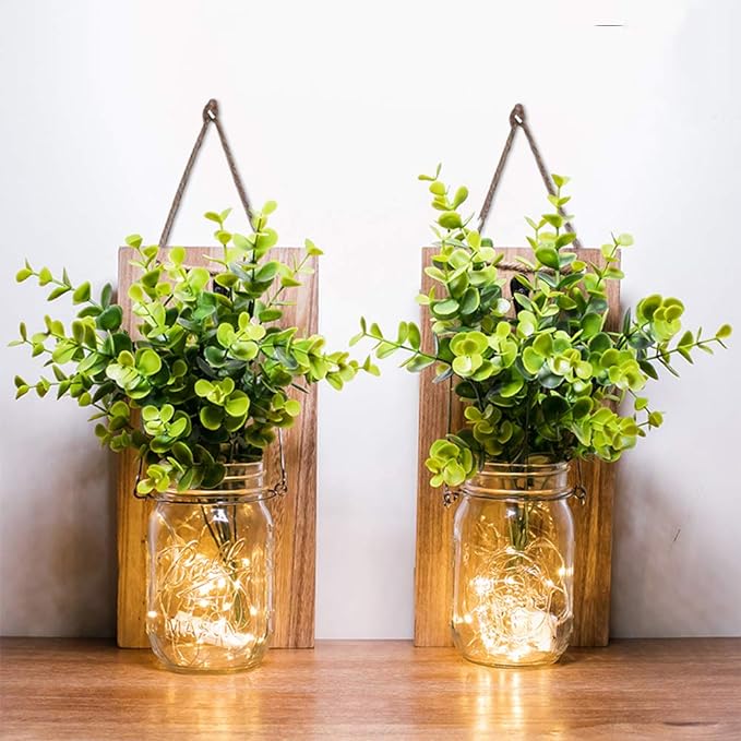 Rustic Wall Sconces, Mason Jar Sconces, Farmhouse Home Decor, LED Fairy Lights - Image 6