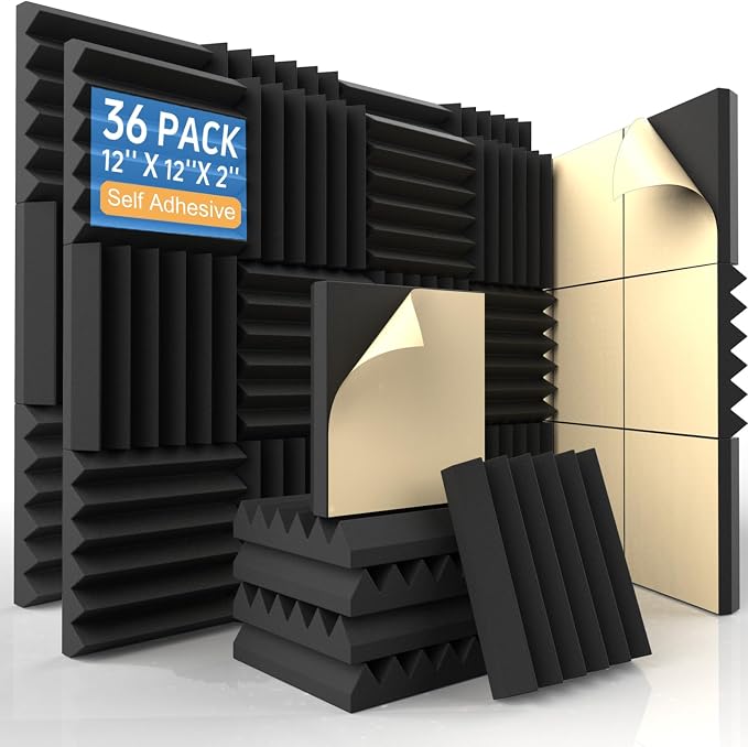 36 Pack Self-Adhesive Acoustic Foam Panels, Fire Resistant Soundproof Wall by AUSLET