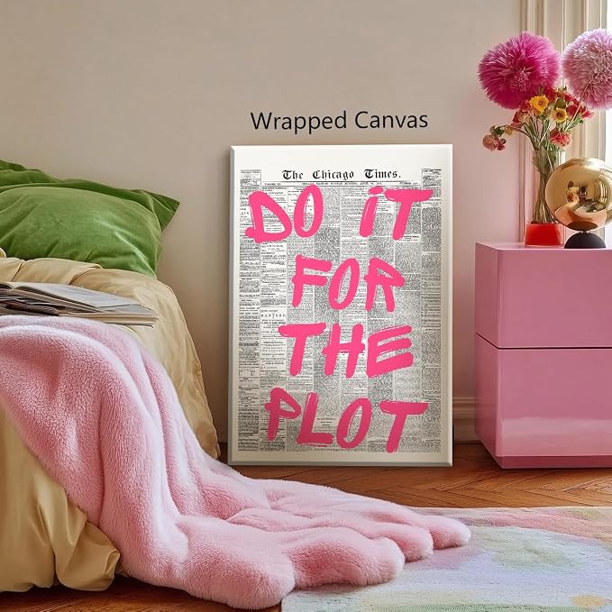 Enlaizhude Pink Do It For The Plot Quote Poster, Vintage Black White Newspaper - Image 4