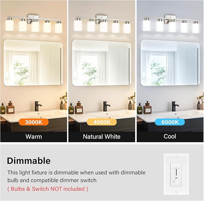 FonmYim Brushed Nickel Bathroom Light Fixtures, 5-Light Modern Vanity Light - Image 5