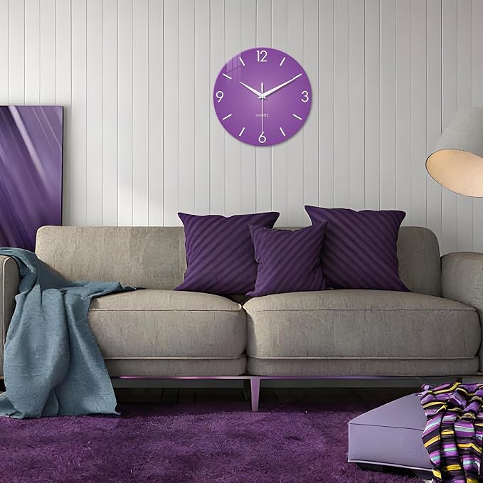 XFM Round Purple Wall Clock 14 Inch Silent Non-Ticking Battery Operated - Image 5