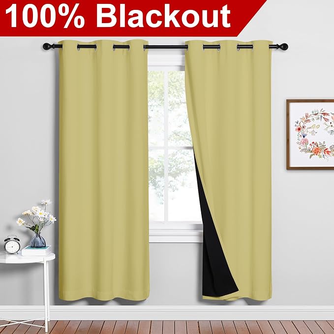 NICETOWN Paler Yellow Full Shade Curtain Panels, Pair of Energy Smart & Noise - Image 2