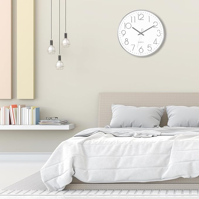 Foxtop Large Silver Wall Clock 14 Inch Silent Non-Ticking Battery Operated - Image 5