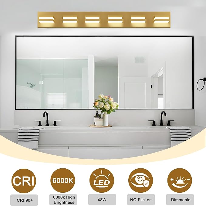 IZORRO LED Modern Bathroom Lights Fixtures, Brushed Glod Acrylic Wall Lighting - Image 4