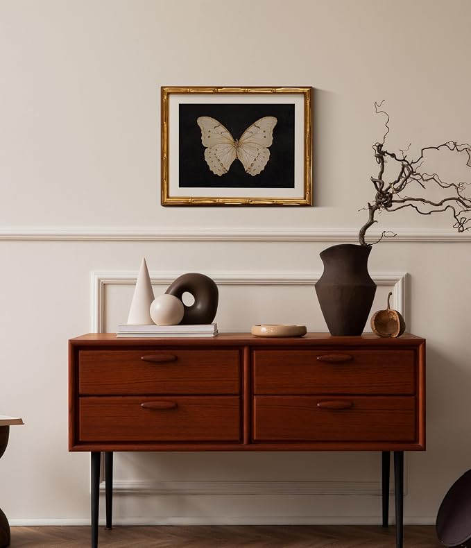 InSimSea Gold Bamboo Framed Canvas Wall Art, Retro White Butterfly Animal - Image 5