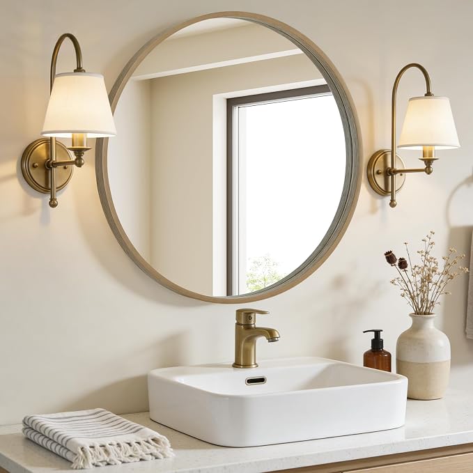 WallBeyond Round Wood Mirror 28" Circle Wall Mirror - Image 2