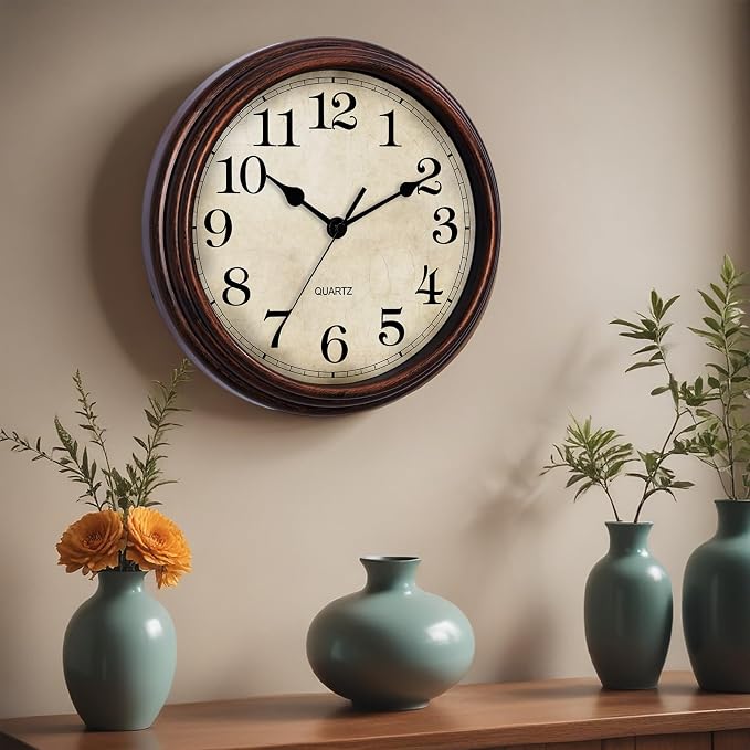 Wall Clock, Bronze Silent Non Ticking Classic Battery Operated Clocks, - Image 3