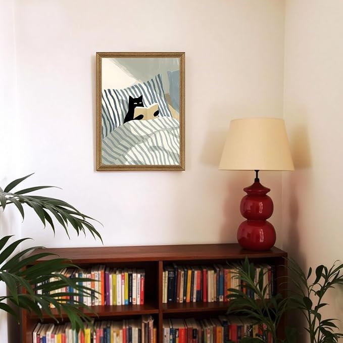 Fantasy Artists Reading Black Cat on Bed Wood Framed Wall Art, 12x16 Inches - Image 2