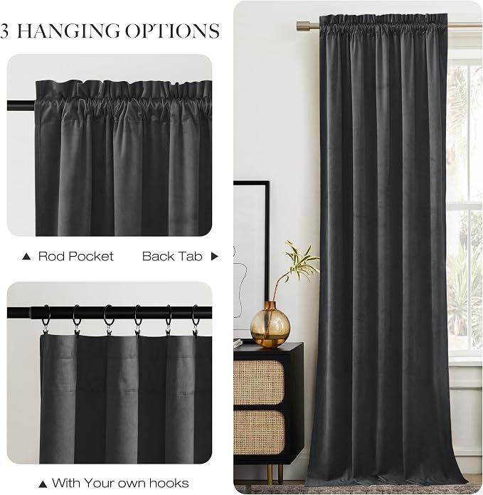 NICETOWN Living Room Grey Velvet Curtains, Sound and Sunlight Reducing Heavy - Image 6
