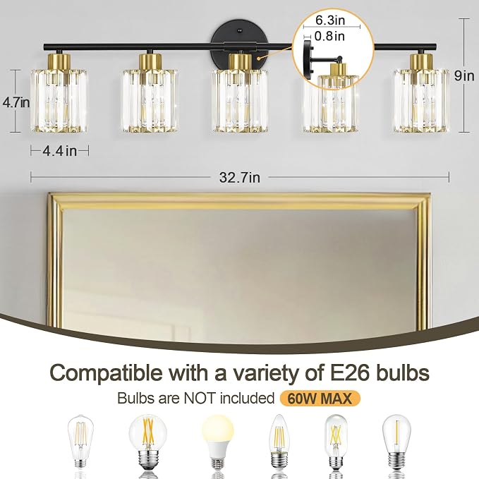 Crystal Bathroom Light Fixtures, Bathroom Lighting Fixtures Over Mirror - Image 2