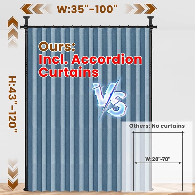 100% Blackout Room Divider Curtains Sets Blue 1 Panel W100 x L96in No Drill - Image 2