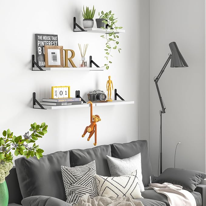 YGEOMER White Floating Shelves for Wall, Different Sizes Rustic Wall Shelves - Image 6