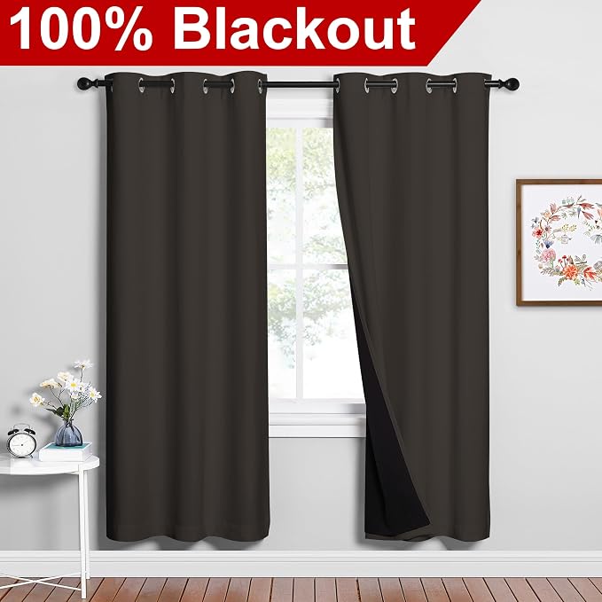 NICETOWN Full Shade Curtain Panels, Toffee Brown, Pair of Thermal Insulated & - Image 2