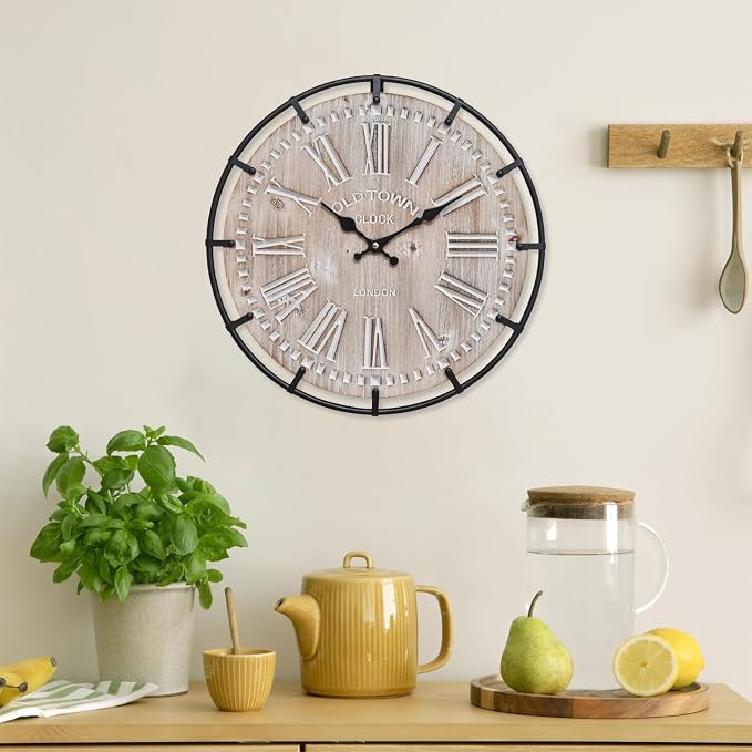 EMAX HOME 12 Inch Farmhouse Wall Clock Rustic Antique Wood - Image 5