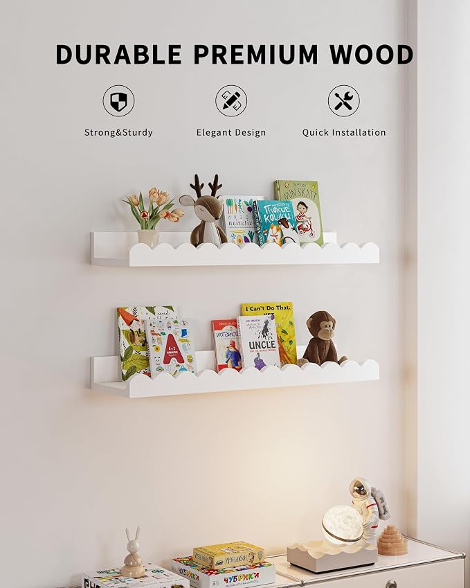 Shario Nursery Book Shelves, Scalloped Shelves, Wall Book Shelves - Image 3