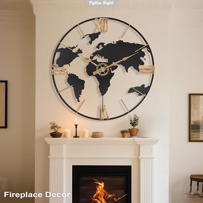 Pytha Sight 24 Inch Large Wall Clock, Modern Decorative Big World Map - Image 4