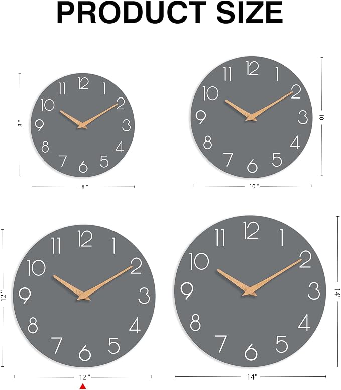 cicininc Wall Clock, 12 Inch Wooden Silent Non-Ticking, Decorative Battery - Image 3