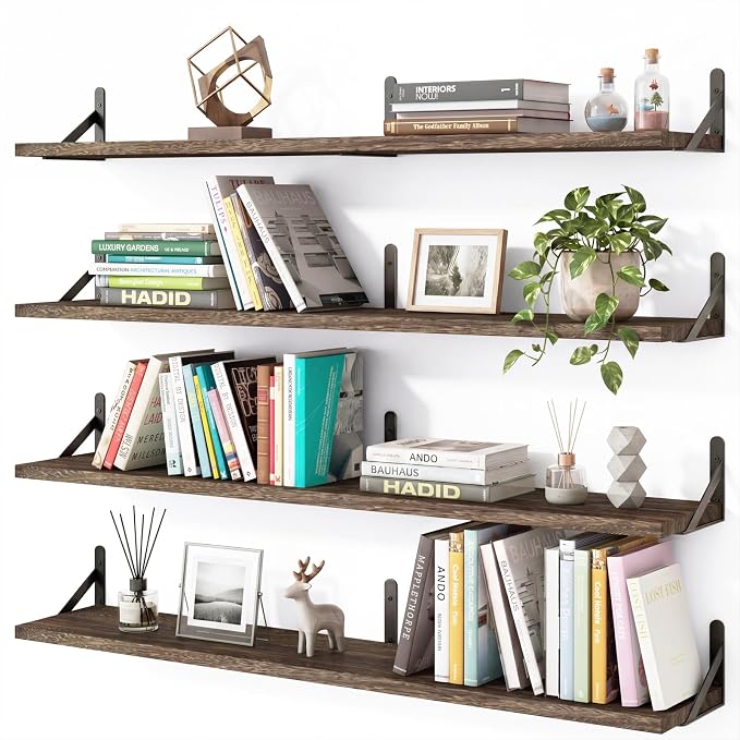 YGEOMER Floating Shelves for Wall, 35in Brown Wall Shelves for Living Room by YGEOMER
