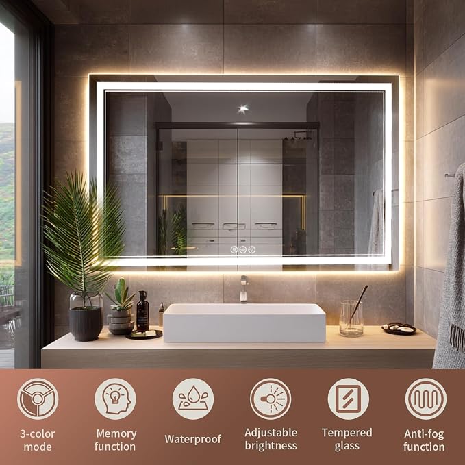 EOGOW LED Bathroom Mirror with Lights, 3 Colors Bathroom Mirror, Wall Mounted - Image 6