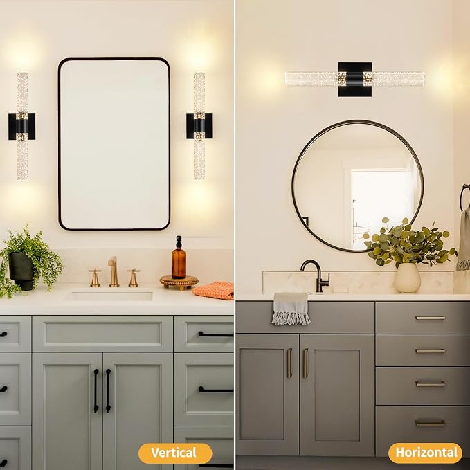 Black Modern LED Wall Sconces Set of Two 3000K-6000K Crystal Bathroom Sconce - Image 2